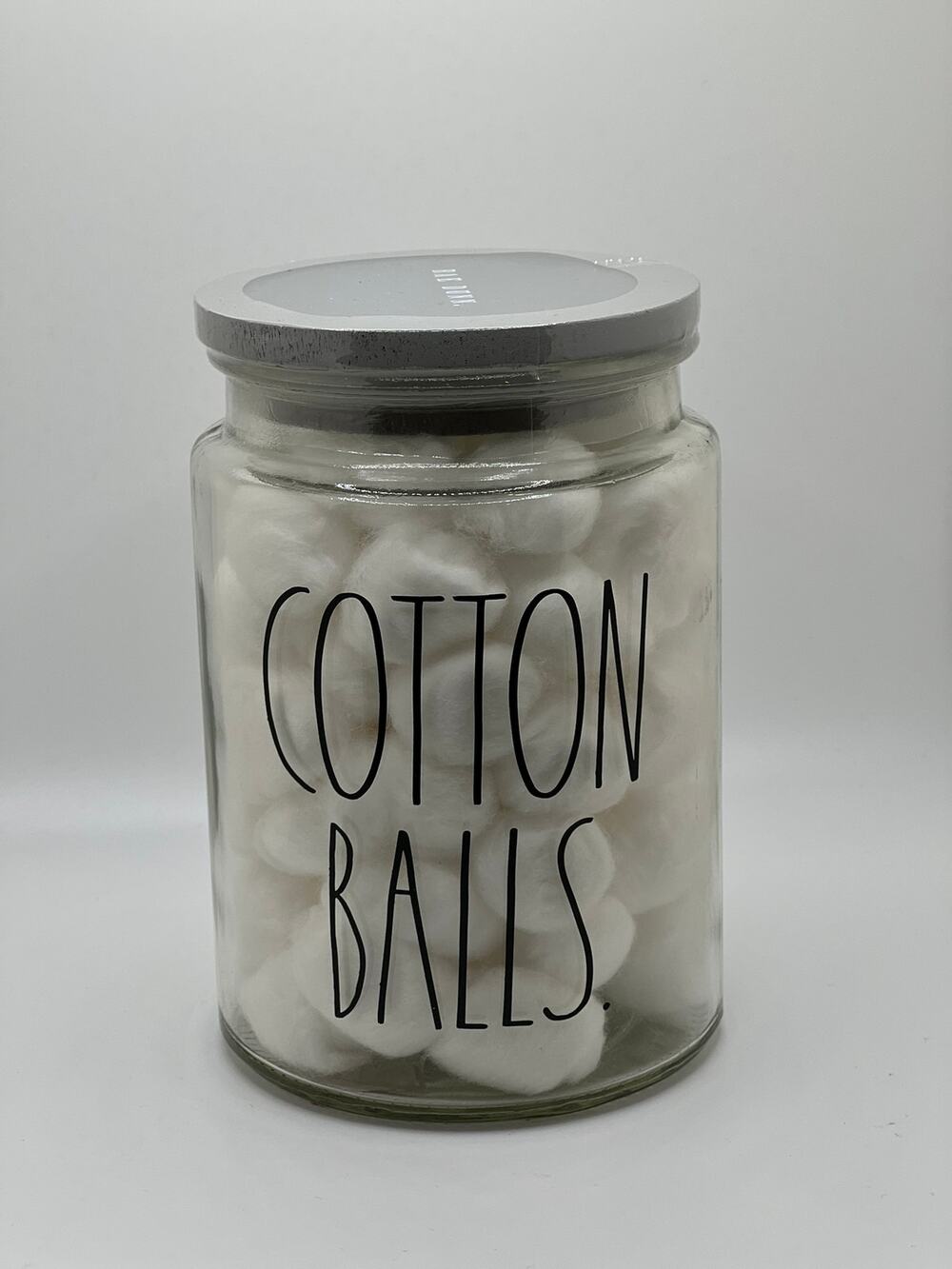 RAE DUNN COTTON BALLS Glass Jar Gray Lid NWT